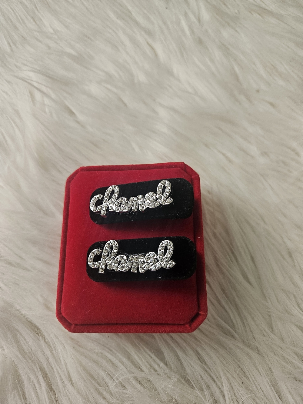Black And Crystal Logo Hair Clips - 2 Pieces